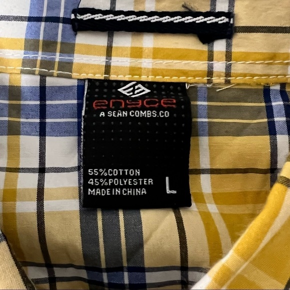 Enyce Mens Button Down Yellow Plaid Shirt size L - Picture 4 of 7
